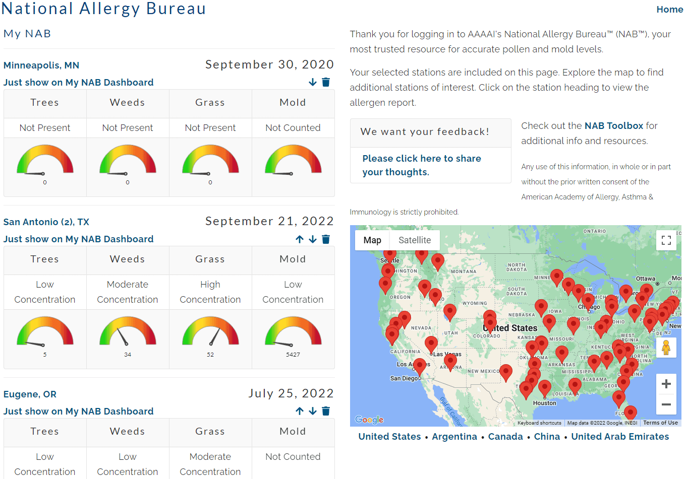 National allergy bureau dashboard.