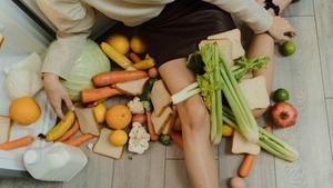 Variety of foods scattered on the floor.