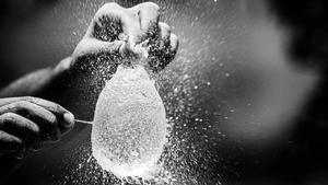 Close-up of a water balloon that has just been popped.