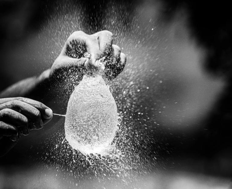 Close-up of a water balloon that has just been popped.