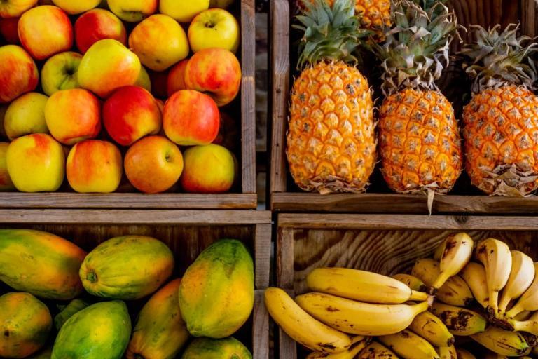 Fresh fruits displayed at a market.