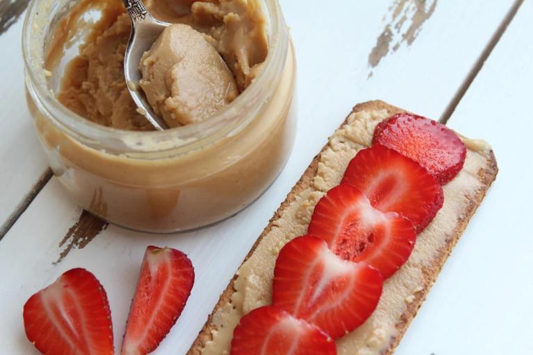 Strawberries and spread on toast.