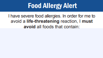 Front of allergy chef card.