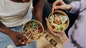 Top-down of a couple's salads.