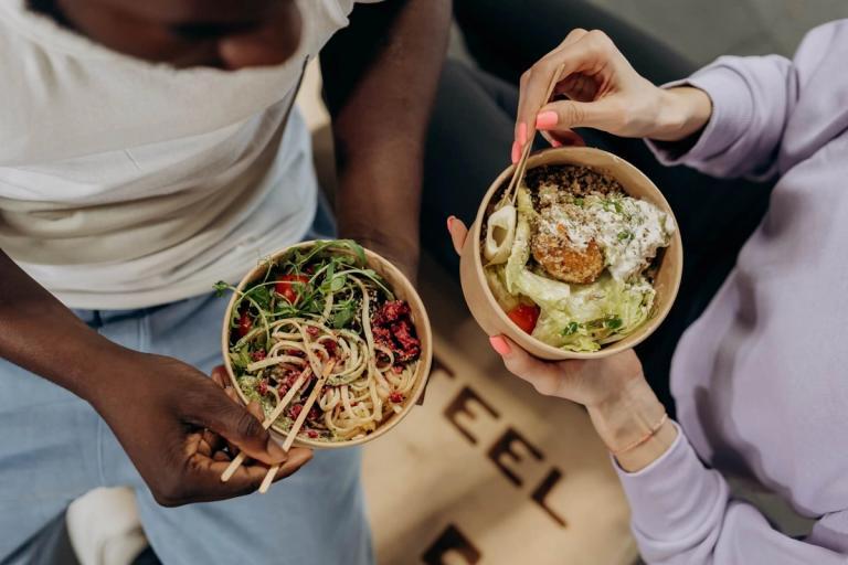 Top-down of a couple's salads.